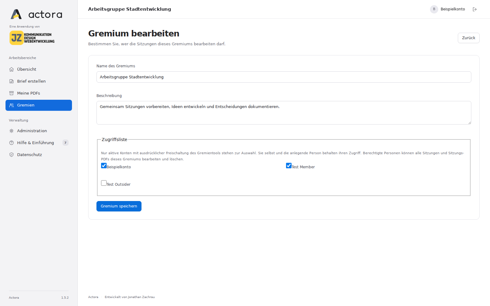 Gremium bearbeiten mit Zugriffsliste