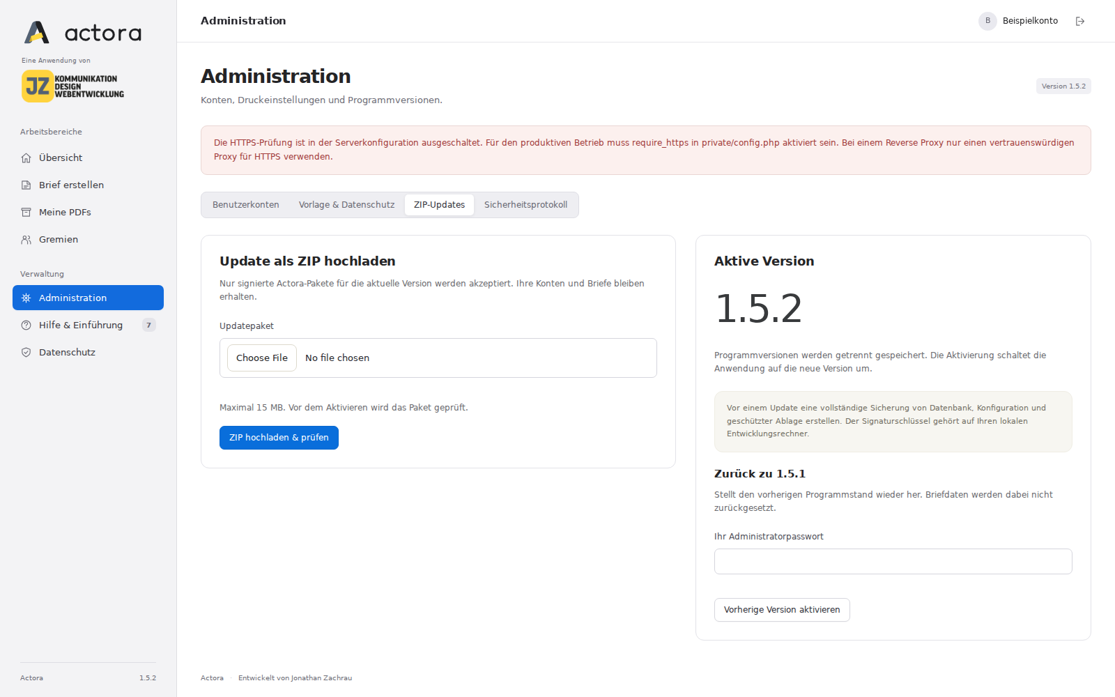 ZIP-Updates mit Paketprüfung und Anzeige der aktiven Version