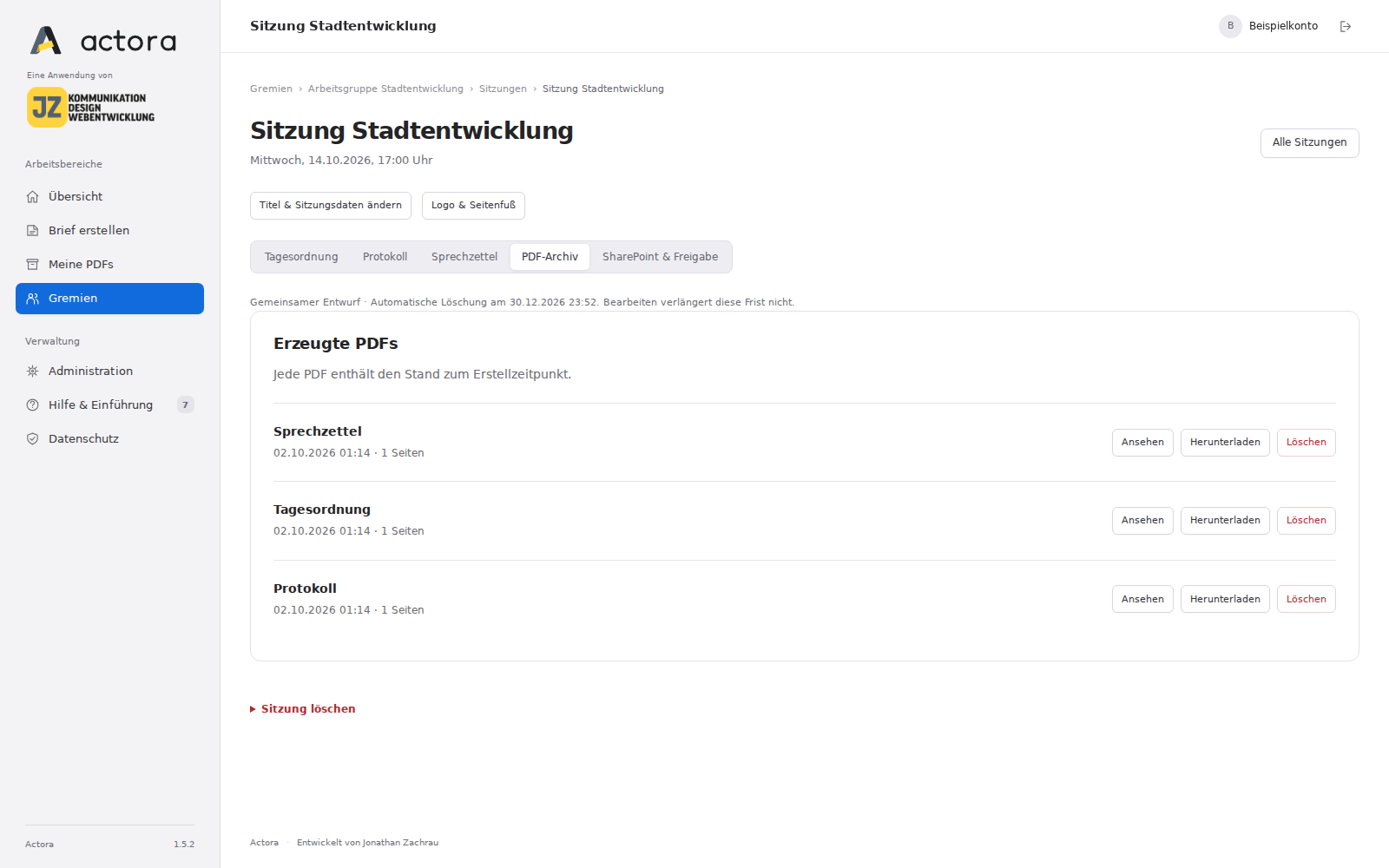 Gemeinsames Sitzungsarchiv für Tagesordnung, Protokoll und Sprechzettel